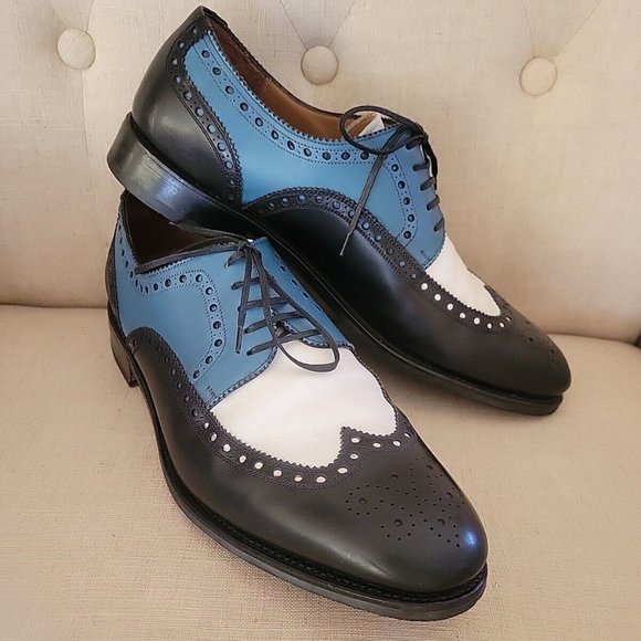 SOLD   SALVATORE FERRAGAMO OXFORDS shoes blue black white tri sz 10.5 - Picture 1 of 9